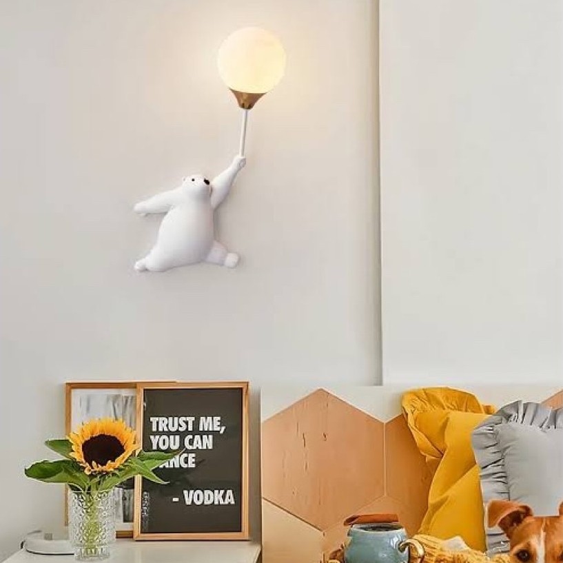 Lampu Dinding Estetik Beruang Balon / Lampu Tidur Karakter Polar Bear LED Dekorasi Kamar Anak Modern