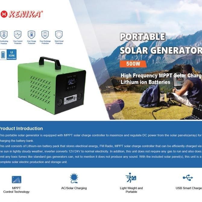 TERBARU - PORTABLE SOLAR POWER GENERATOR 500W KENIKA w/ Radio FM [PIM500-LI]