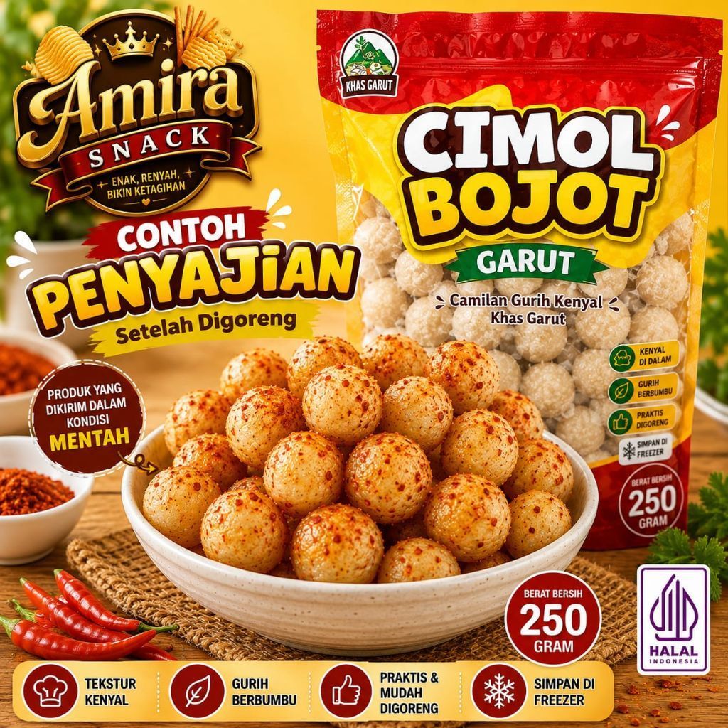 Amira Snack | Cimol Bojot Mentah Khas Garut 250 Gram | Cimol Aci Kenyal Gurih Berbumbu | Siap Goreng