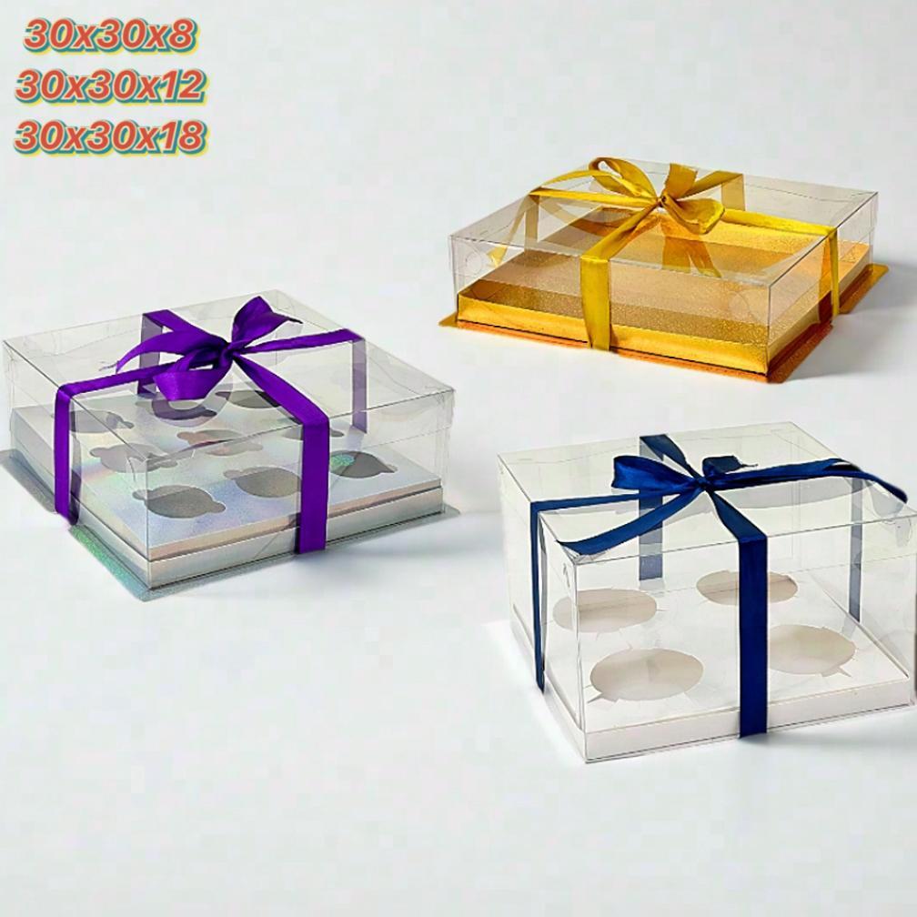 Kotak Kue Box Mika Cake Box 30x30 Box Puding Kotak Kue Mika Transparan PET Kotak Kado  Tutup Mika