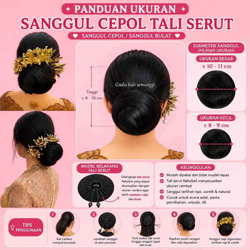 sanggul bulat/ sanggul bali/ rambut cepol/ sanggul modern/ rambut ulir