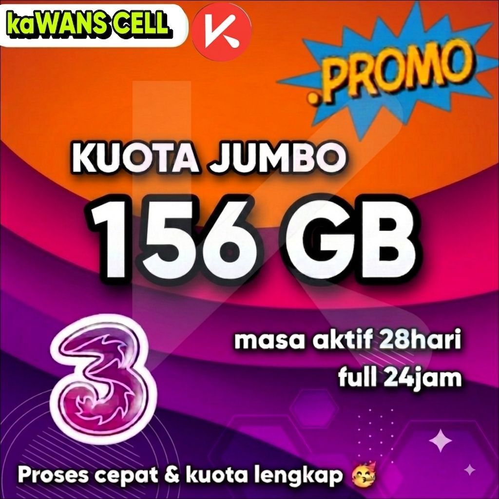 Paket Kuota Internet Tri Three AON 156gb 250gb 300gb 40gb + bonus kuota lokal - Kuota Nasional, Akti