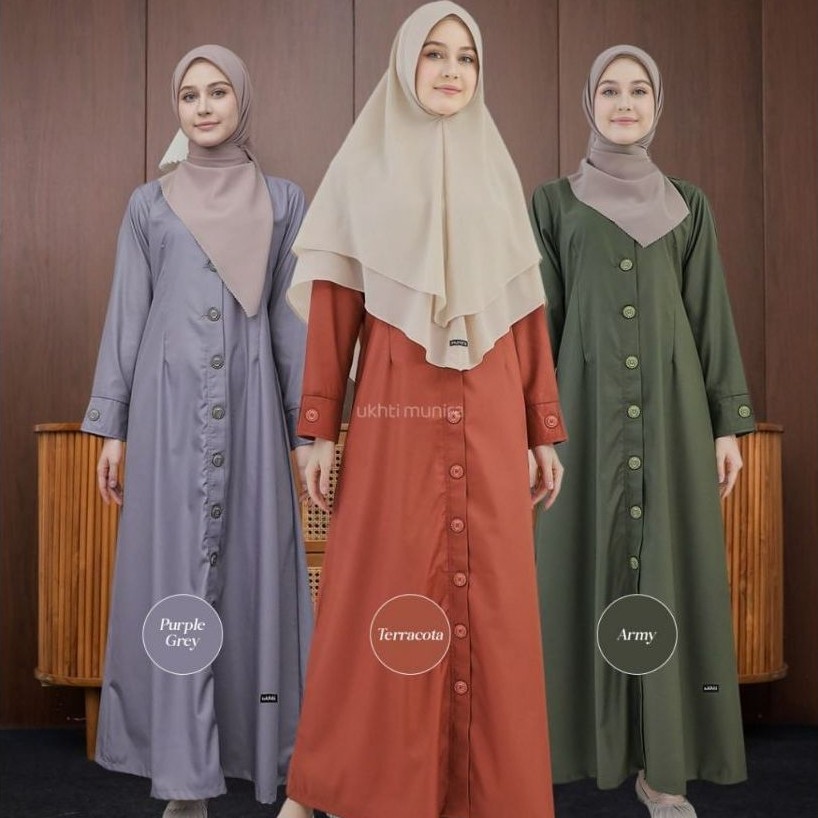Gamis Muslimah SABRINA Aksen Kancing Katun Toyobo Lengan Panjang Model Longgar Terracota Army Purple
