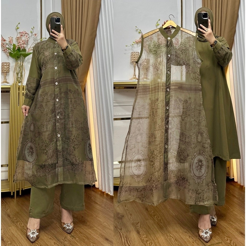 YR - MAUREN SETCEL / Setcel Tunik Organza Modern Kondangan / Tunik Setc 2 in 1