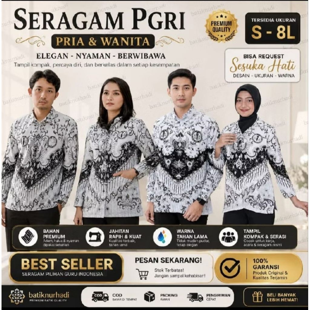 BAJU SERAGAM PGRI TERBARU PRIA DAN WANITA FULL LAPIS FURING / Kemeja pgri terbaru / baju pgri wanita