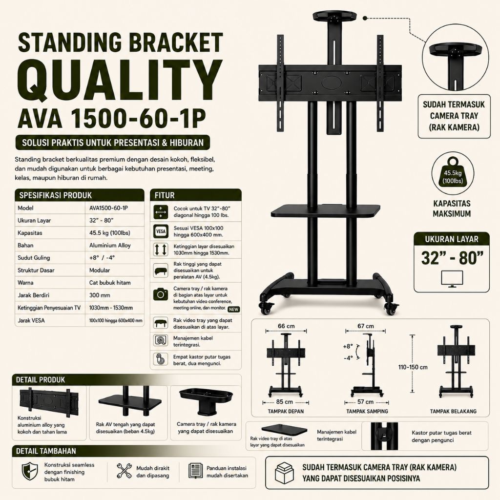STANDING BRACKET QUALITY AVA 1500-60-1P TV LCD LED 32-75 INCH DORONG