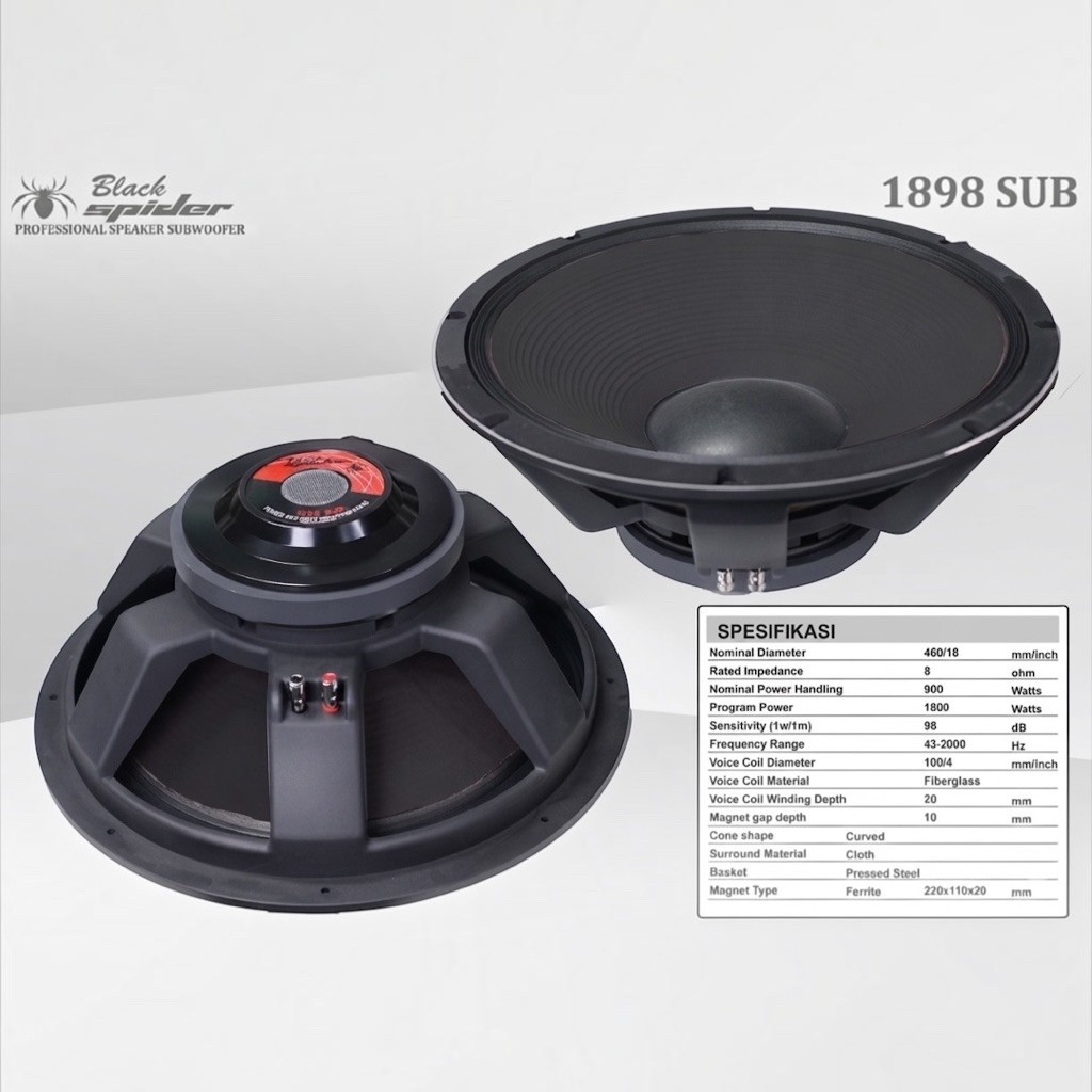 Speaker Komponen 18” Black Spider 1898SUB VC 4” BS 1898 SUB