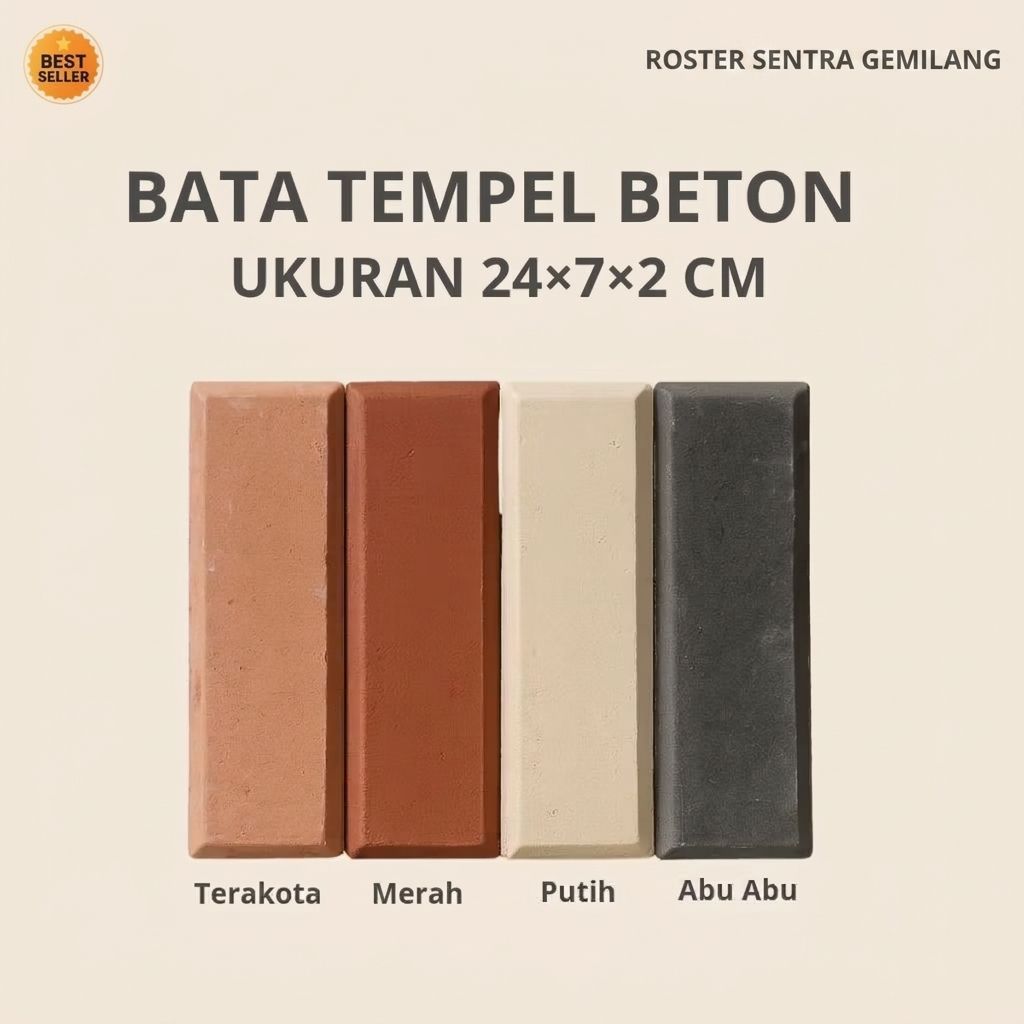 ROSTER SENTRA GEMILANG - Bata Tempel Beton 24 x 7 x 1,7 Cm, Warna | Abu | Putih | Merah, Bata Expose