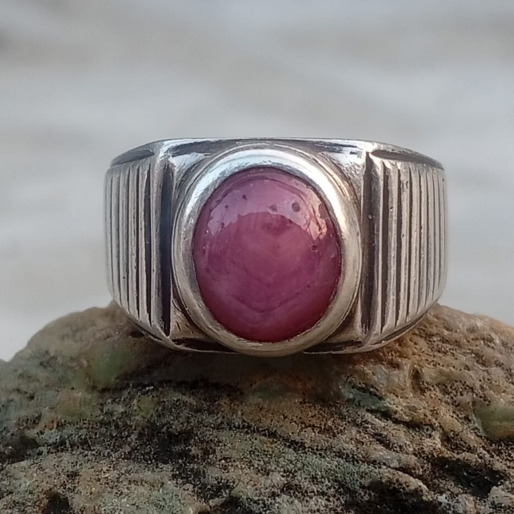 natural batu Ruby star ring perak lawasan klasik