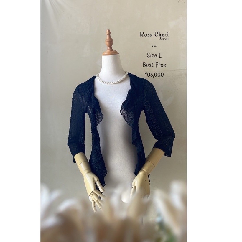 Outer bolero hitam brukat brokat stretch ruffle frill premium murah cantik vintage rosa cheri