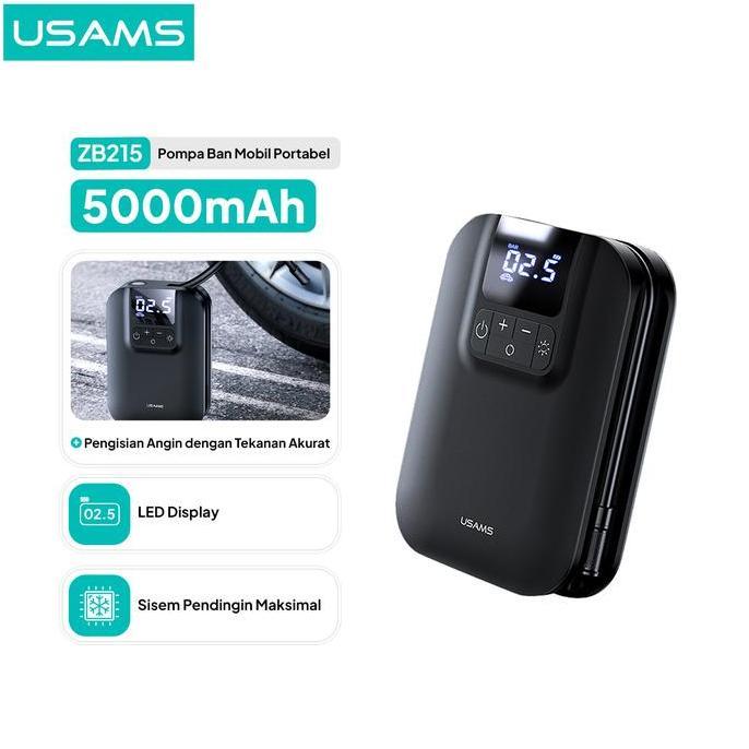 USAMS ZB215 Mini Car Air Pump Portable 5000mAh Pompa Angin Ban Mobil