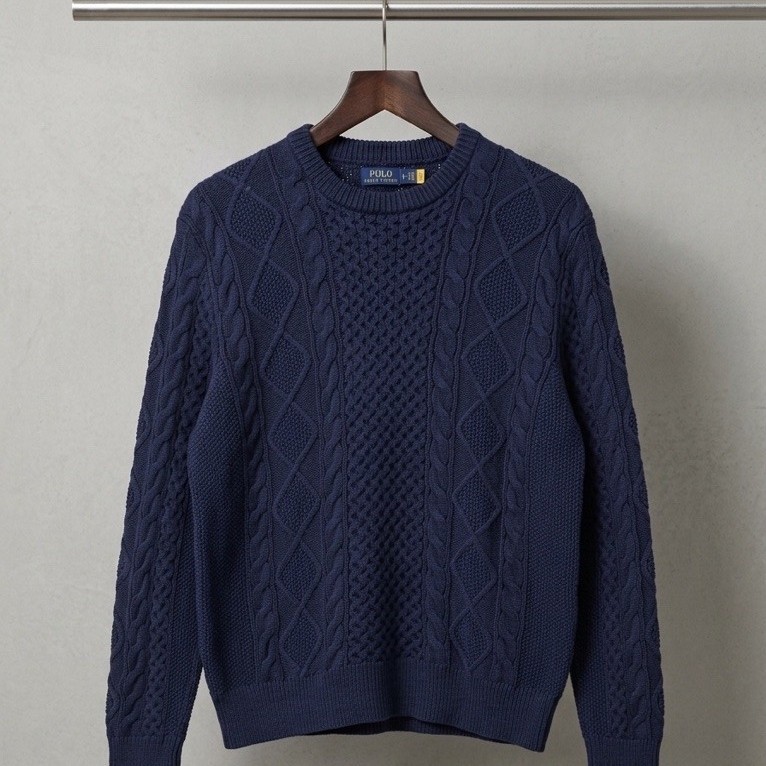 Sweater POLO Ralph Lauren Cableknit Rajut Pria Motif Kepang