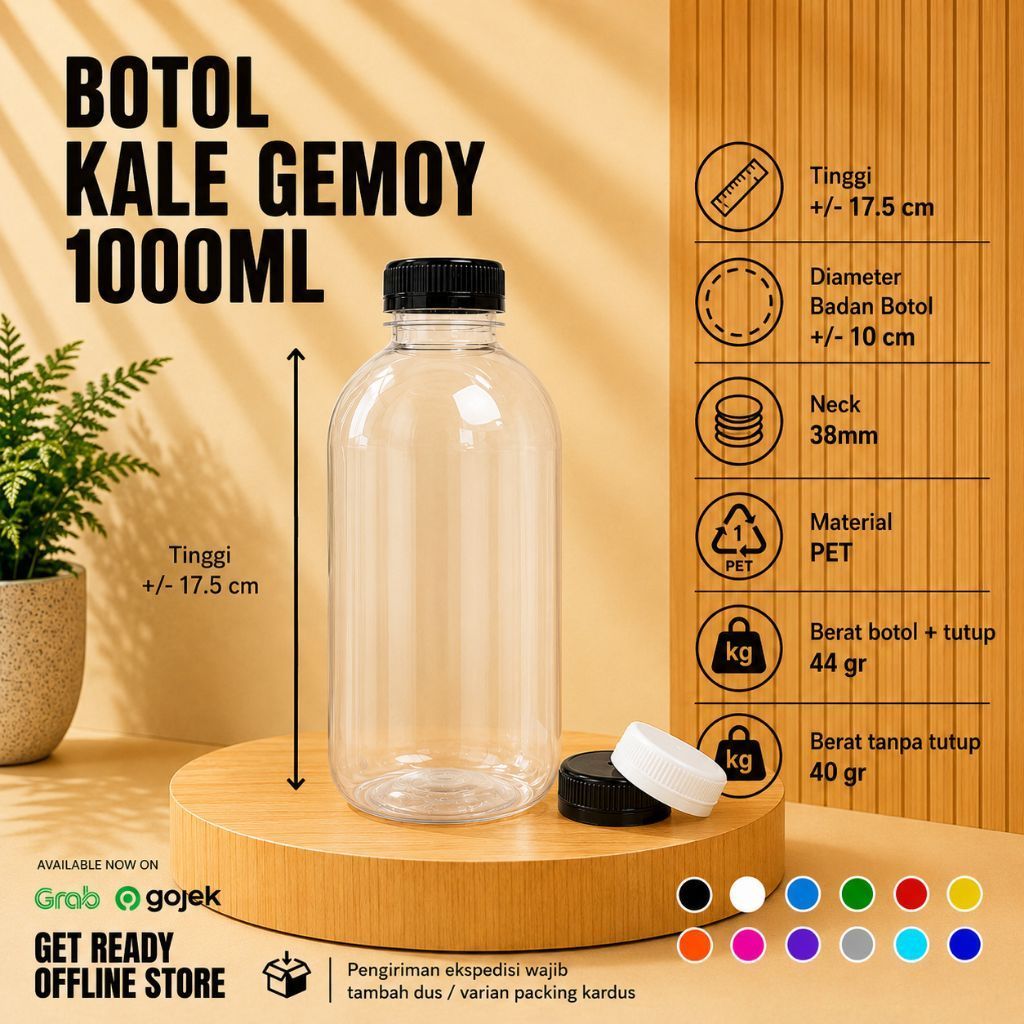 Botol Kale Gemoy 1000ML / Botol Plastik Kale 1000ML / Botol Chubby 1000ML / Botol Cembung 1000ML