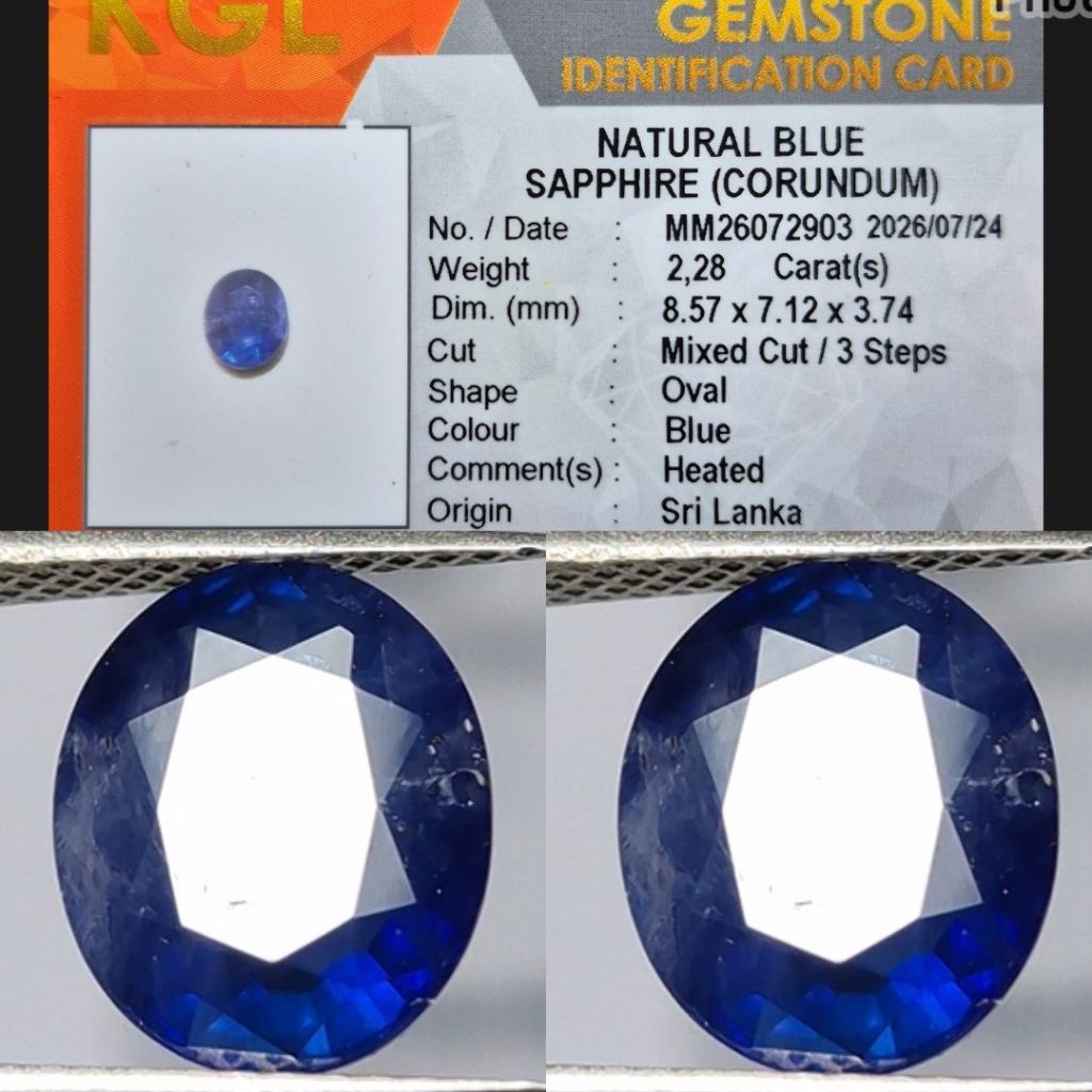 Natural Vivid Royal Blue Sapphire Srilanka 2.28 crt Ceylon Top Luster Biru Khasmir Memo KGL Lab
