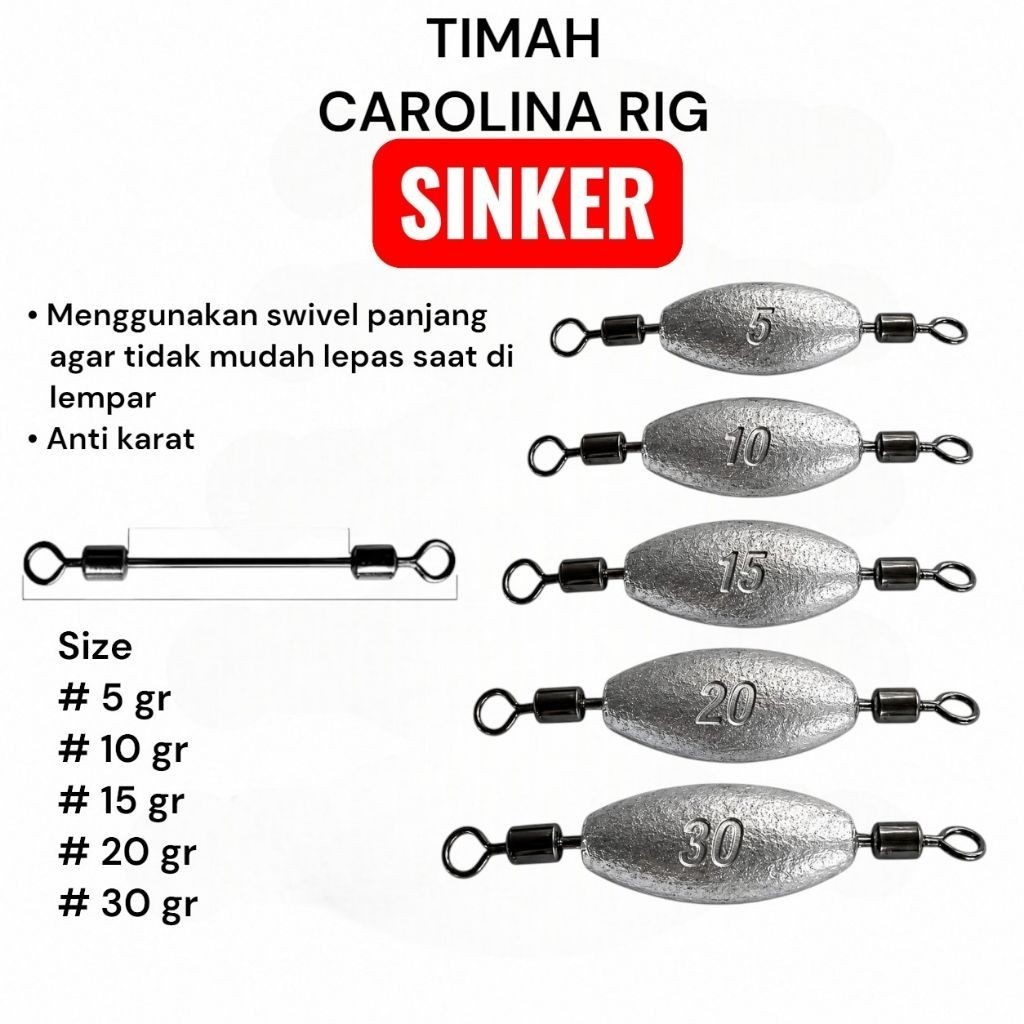 Timah Carolina Rig Sinker Umpan Pancing dengan Swivel Panjang Anti Karat