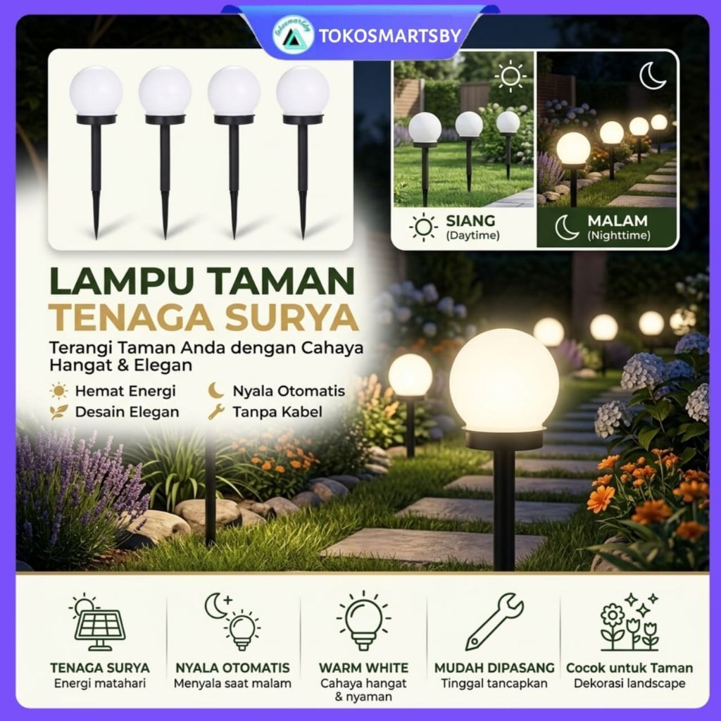 Lampu Taman Solar Tenaga Surya Lampu Taman Tancap Garden Lamp Bulat  Type 10591