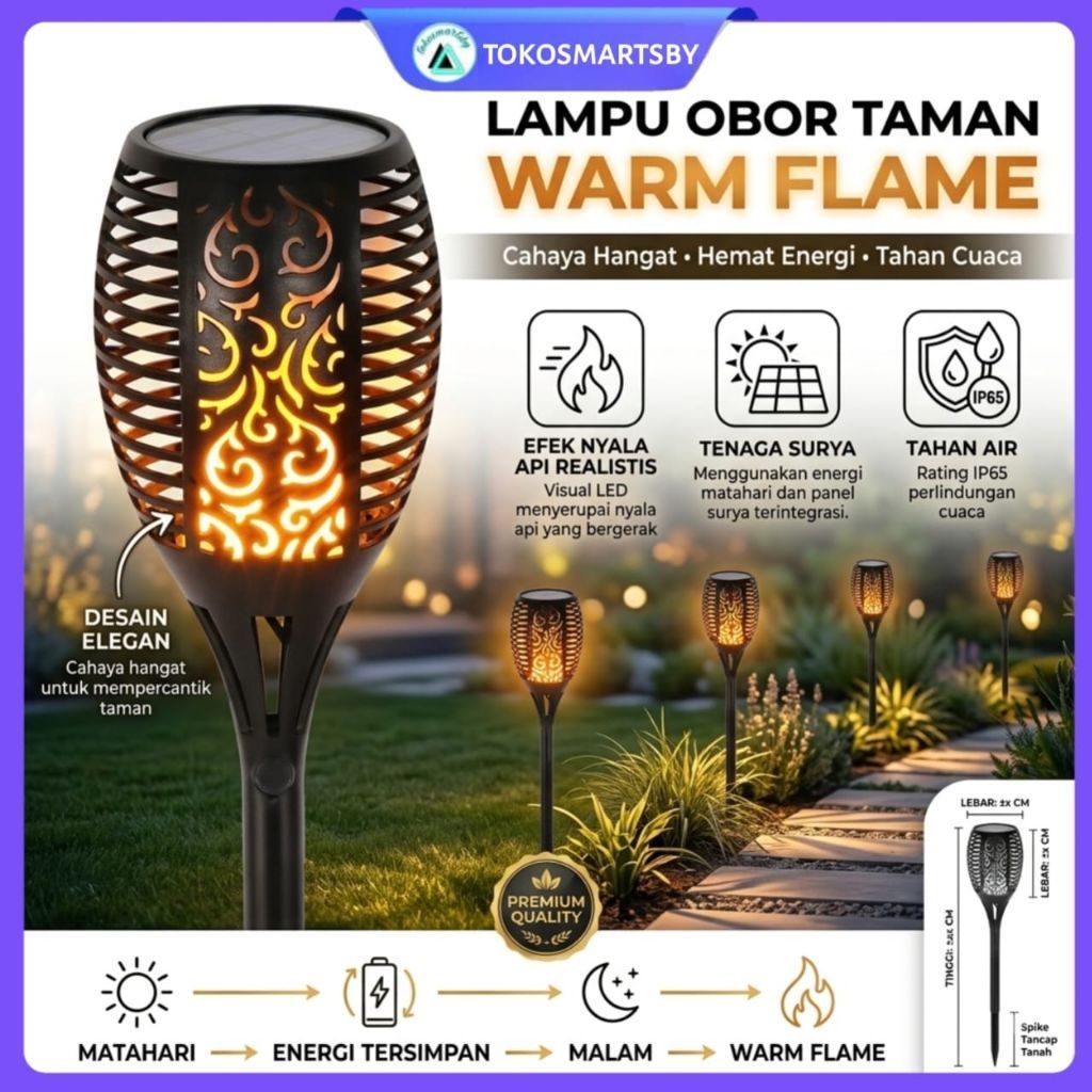 Solar Flame Light / Lampu Taman Obor / Lampu Tenaga Surya Tancap BESAR