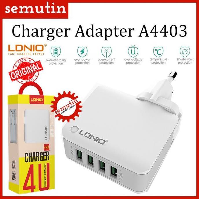 CHARGER ADAPTER LDNIO A4403 ORIGINAL / KEPALA CHARGER TRAVEL USB PORT WALL BYD99