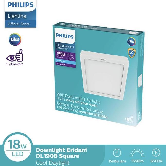 PHILIPS LAMPU DOWNLIGHT ERIDANI KOTAK OUTBOW SURFACE 18W D200 6500K PUTIH