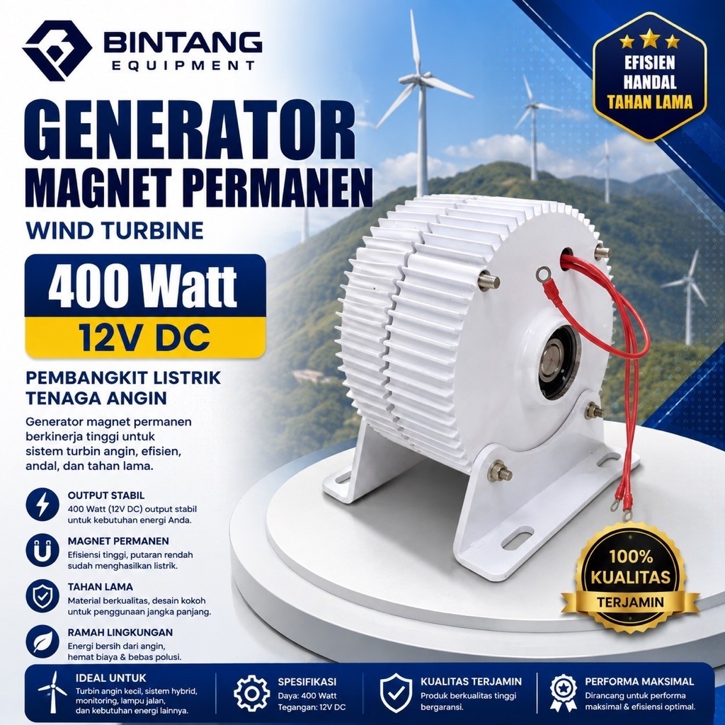 Generator Magnet Permanen 400 Watt 12V Wind Turbine Pembangkit Listrik Tenaga Angin