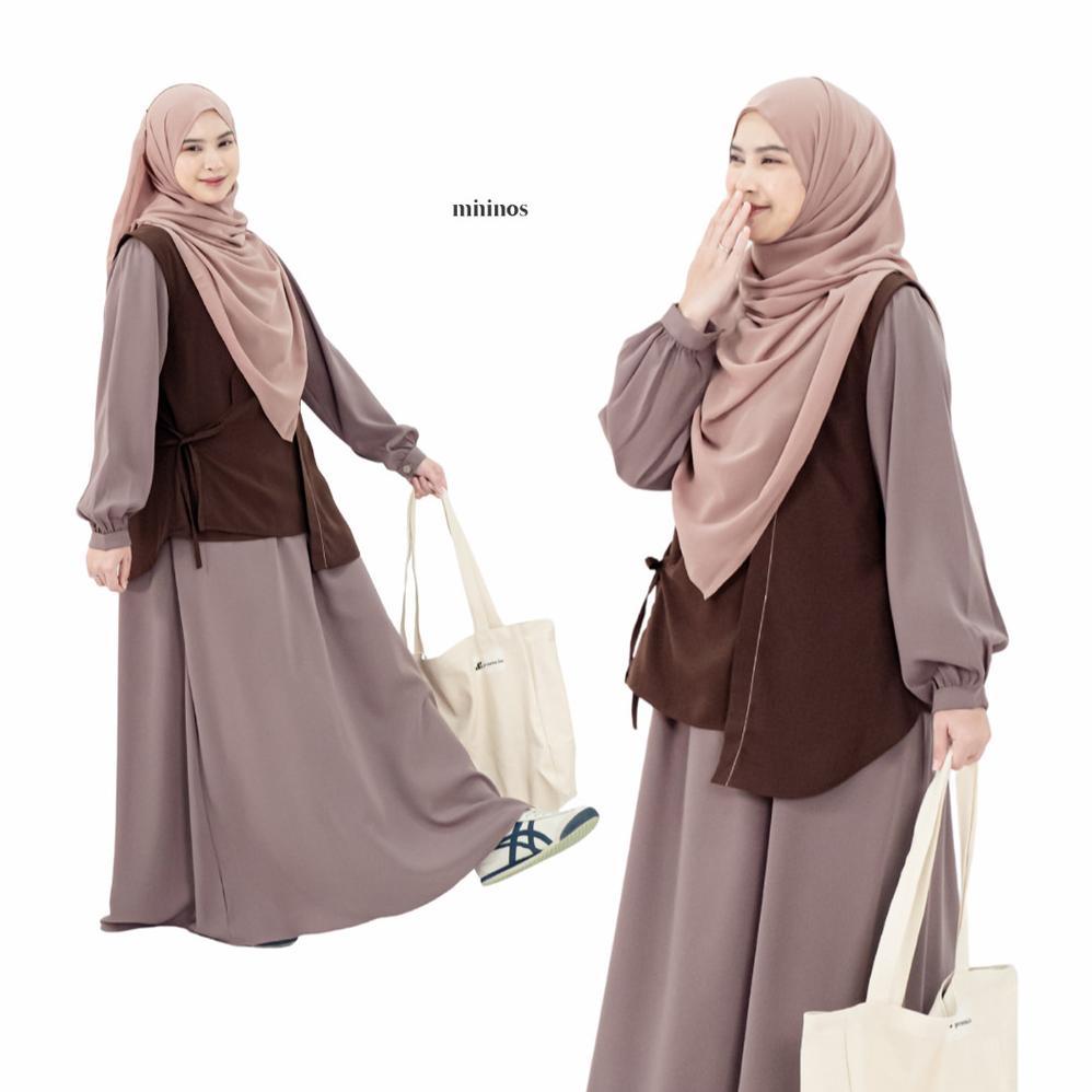 original mininos nami set outer gamis muslimah setelan wanita gamis set outer