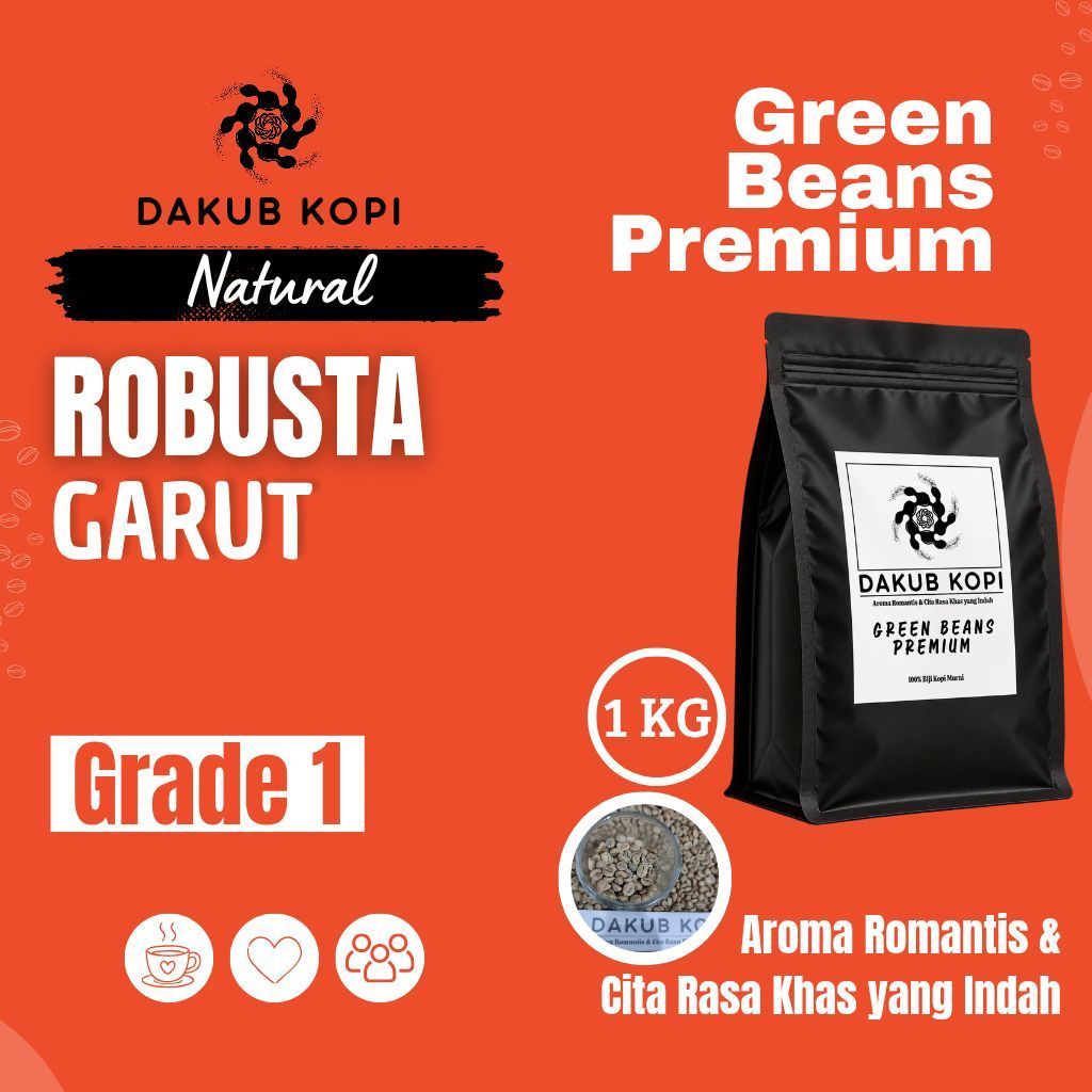 Green Bean Robusta Garut 1 KG Natural Grade 1 - Biji Kopi Mentah 100% Premium Berkualitas Tinggi - D