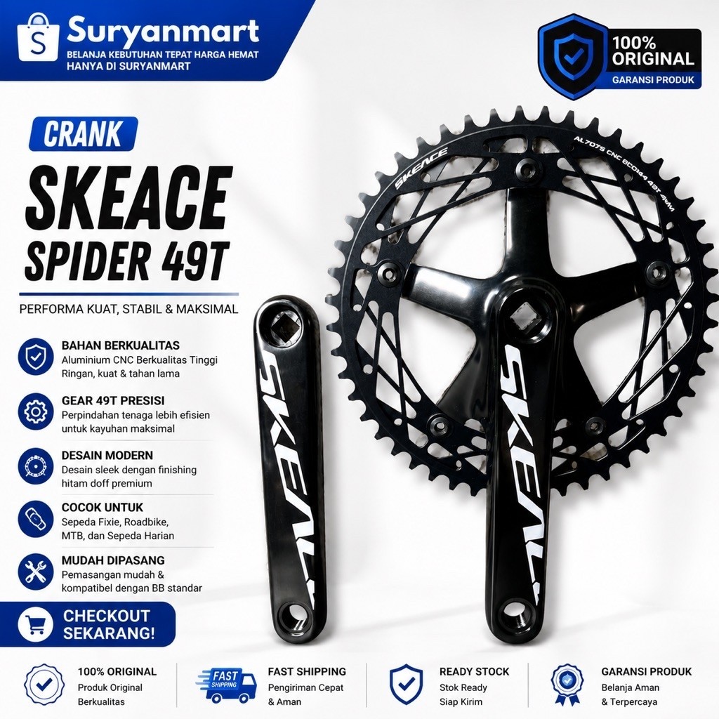 Crankset Skeace Spider 49T Fixie Sepeda Fixed Gear Roadbike Alloy CNC