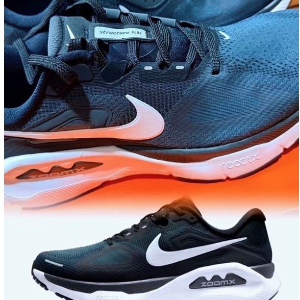 Sepatu Sneakers Nike ZoomX Structure Run hitam putih untuk lari pria wanita