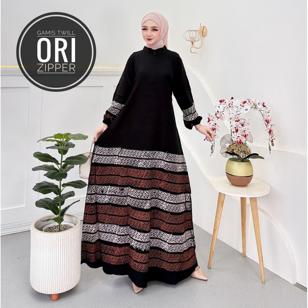 Batik Alena By Tena - Gamis Twill Ori Resleting Motif Batik Cap Malaman (handmade) Size Standar Adem