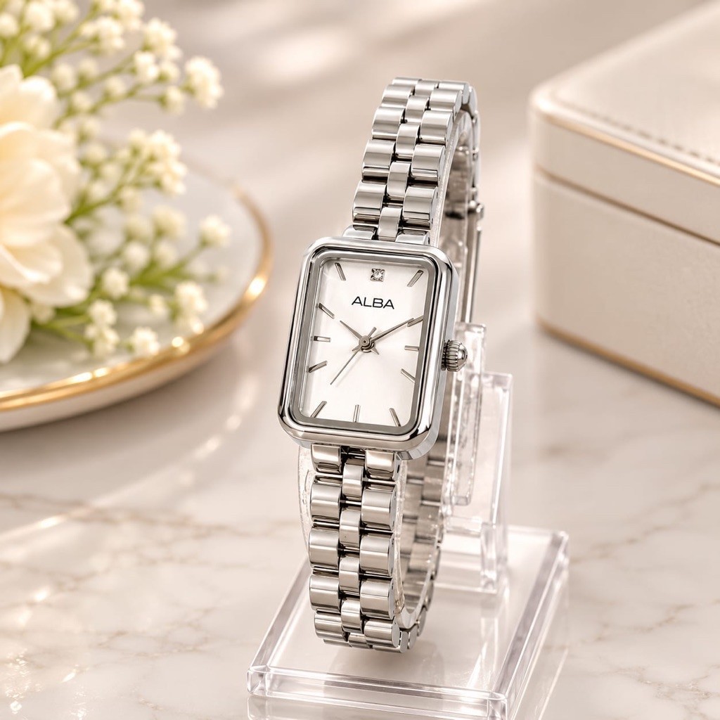 ALBA JAM TANGAN WANITA 76233 STAINLESS STEEL KOTAK ELEGAN