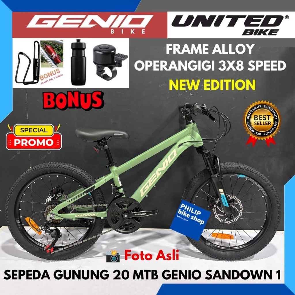 Sepeda Gunung 20 MTB Genio Sandown 1 Frame Alloy Rem Discbrake Operangigi New