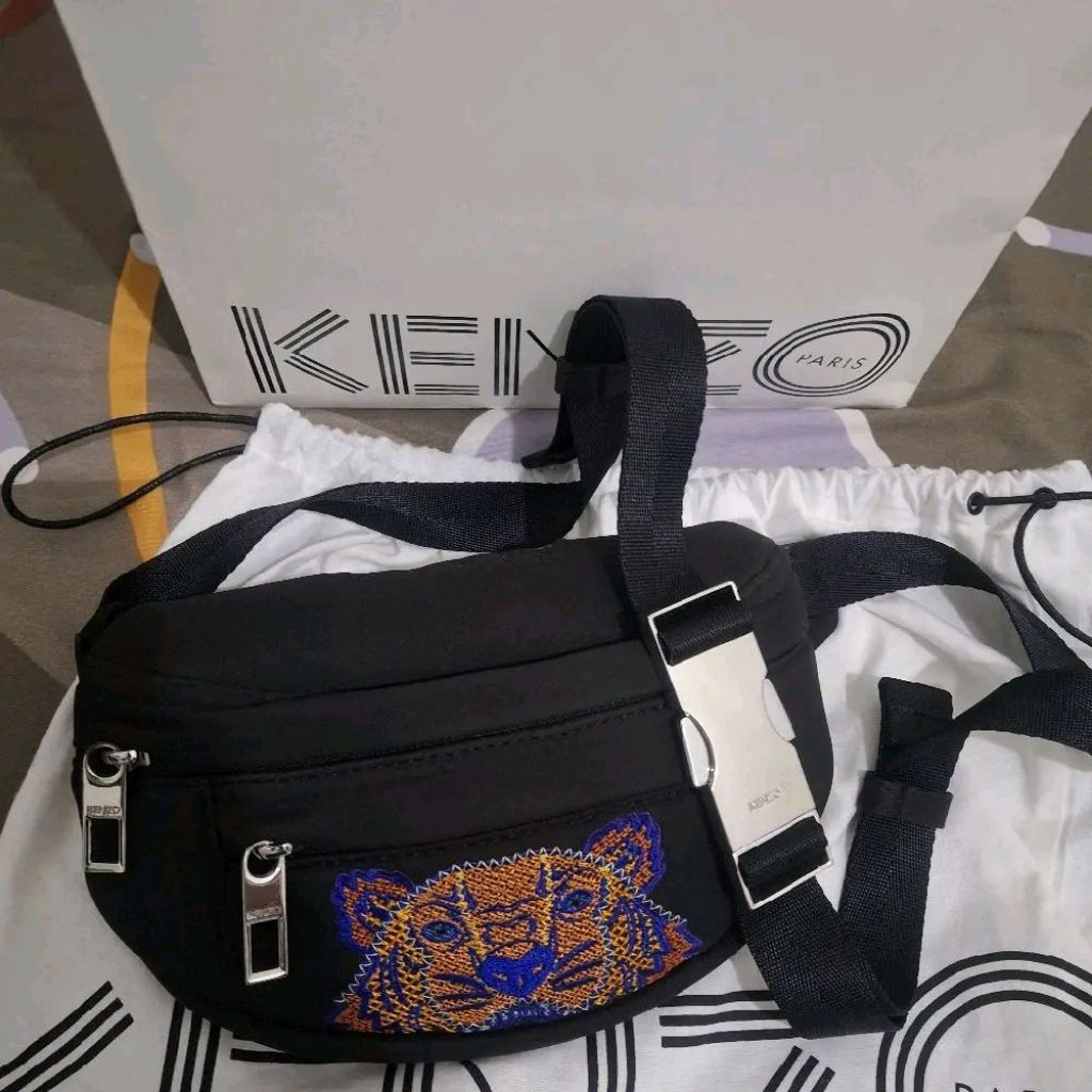 tas Kenzo tiger embroidered neoprene fullset original bumbag waist sling bag Selempang
