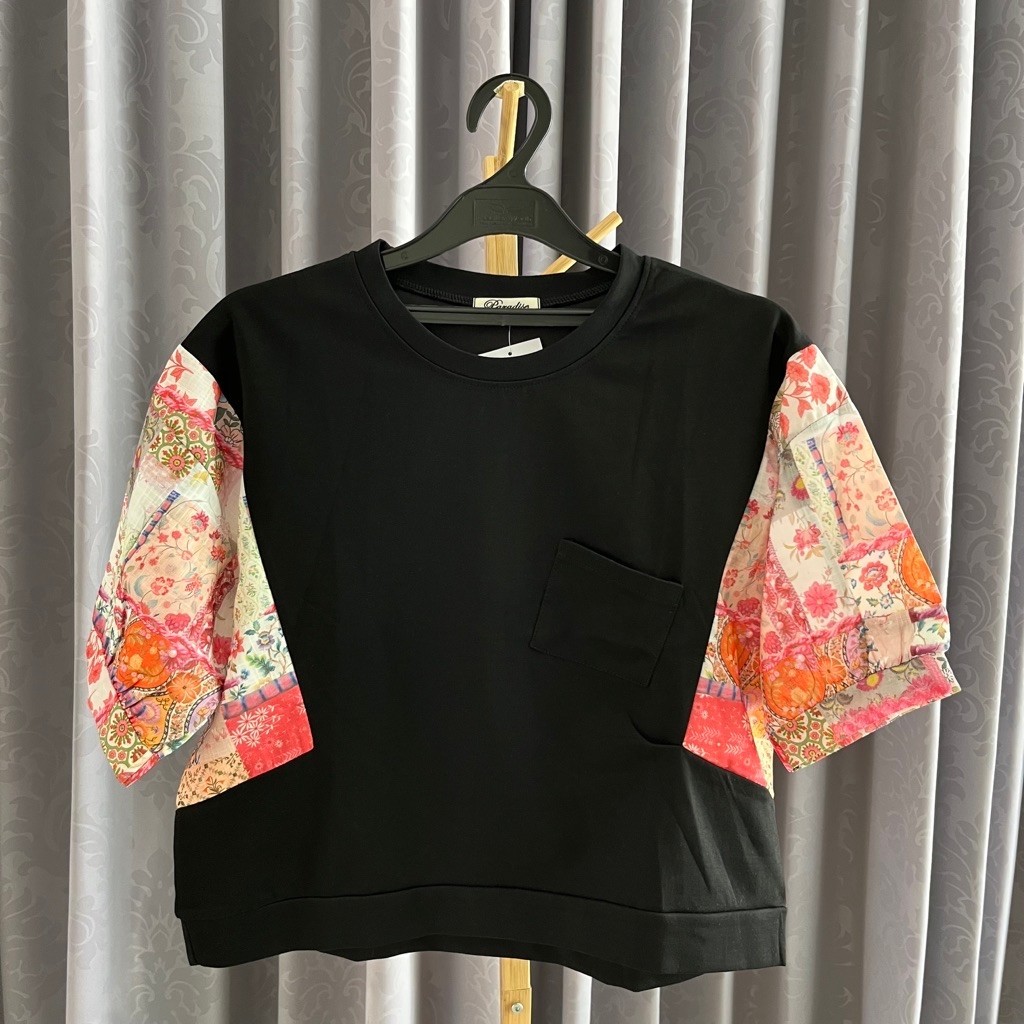Kaos Atasan Wanita Lengan Batik Combination Oversize Paradise Crop Top Blouse Batik Motif Floral Sak
