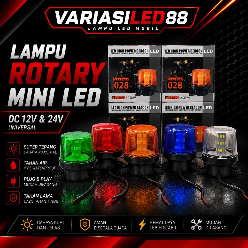 Lampu Rotary Mini Led Nyala Kedip Kedip 12v-24v