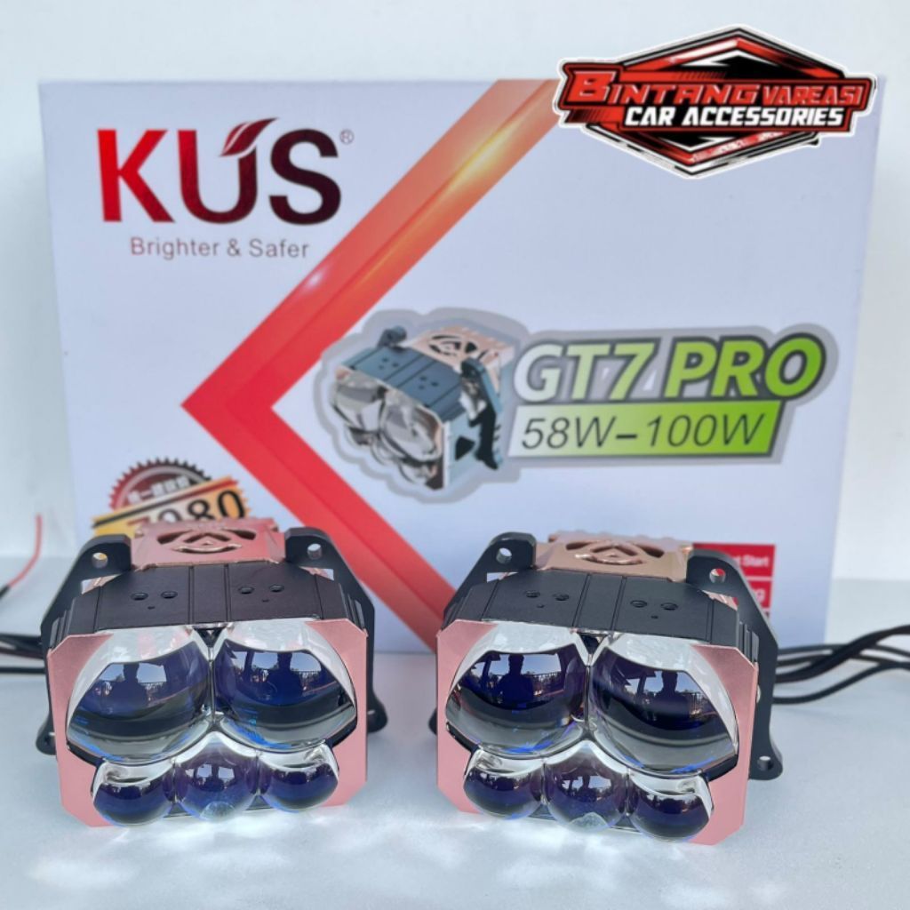 KUS GT7 PRO lampu biled projector 3 inch laser 5 mata titik bi led bluelens 110W mobil motor