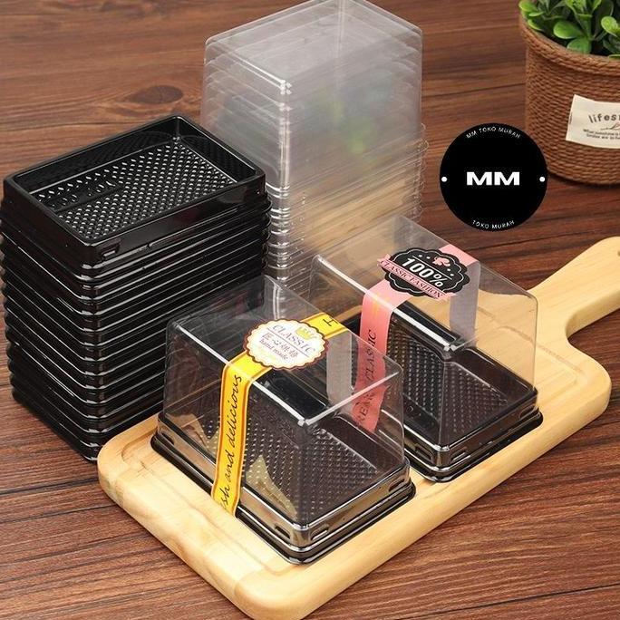 Savex- 10Pcs Tray Mika Mini Kotak Dus Box Mika Slice Cake Kue Potong