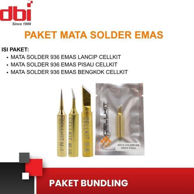 Paket Mata Solder 936 Emas (Lancip, Bengkok, Pisau) Cellkit