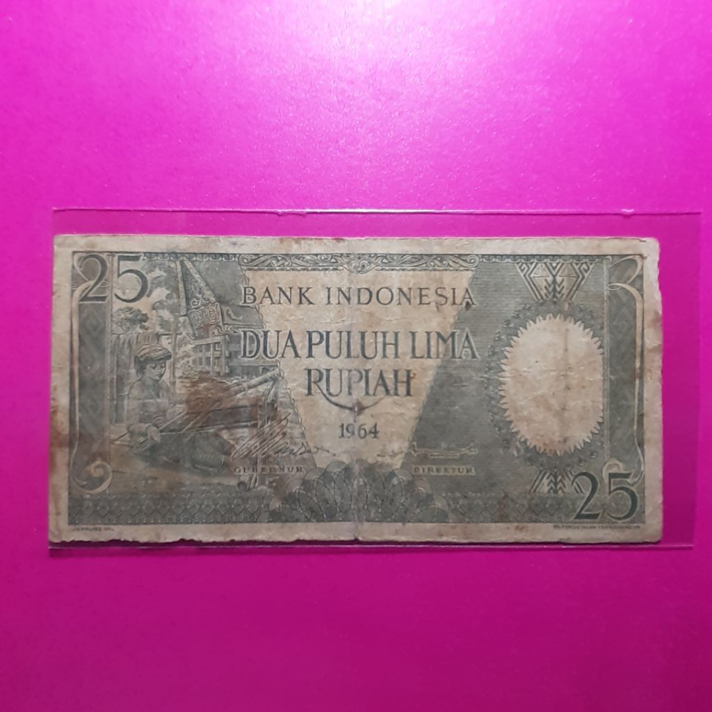 uang kuno 25 rupiah pekerja 1964
