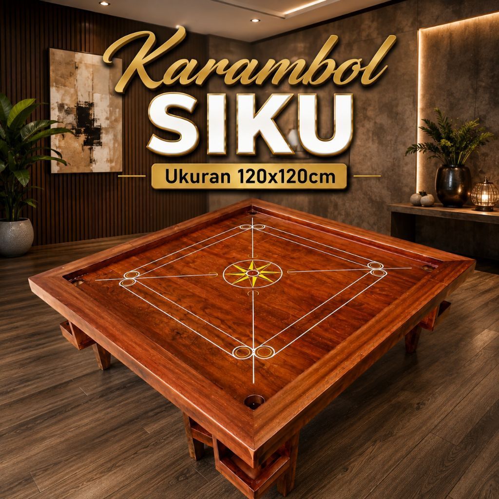 Meja Karambol SIKU CARROM FULL JATI (Ukuran 120 x 120cm) Karambol Sultan Asli