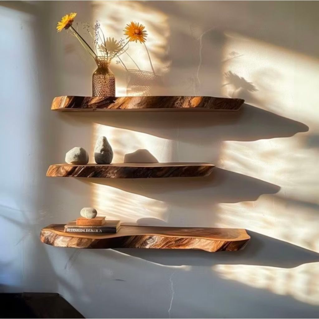 Rak dinding ambalan akar jati ambalan dinding kayu jati solid warna natural