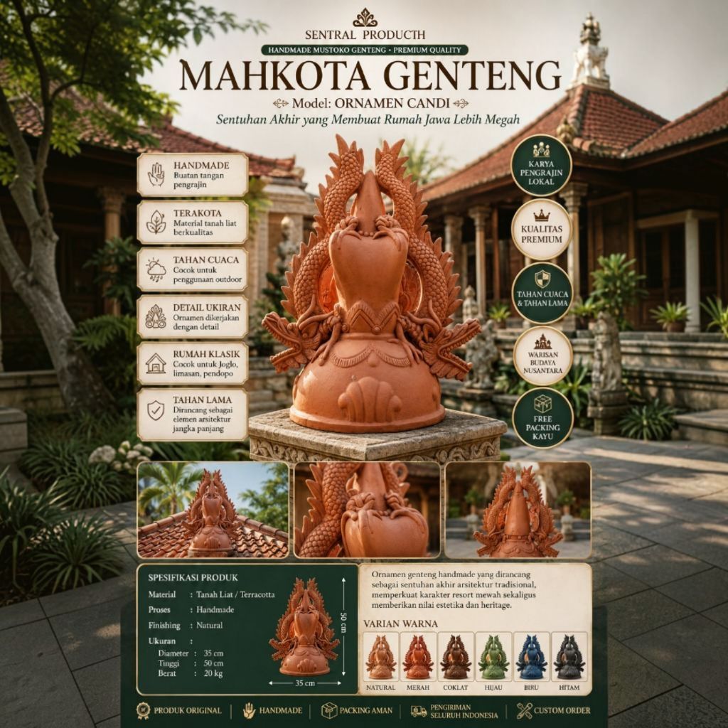 Genteng Hias Candi Naga Tarung, Wuwung Mahkota Genteng/Accessories Mahkota Genteng( WAJIB BACA DESKR