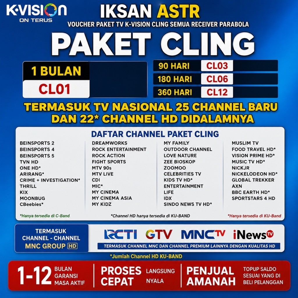 Paket TV K Vision Cling 6 Bulan  Garansi 100%