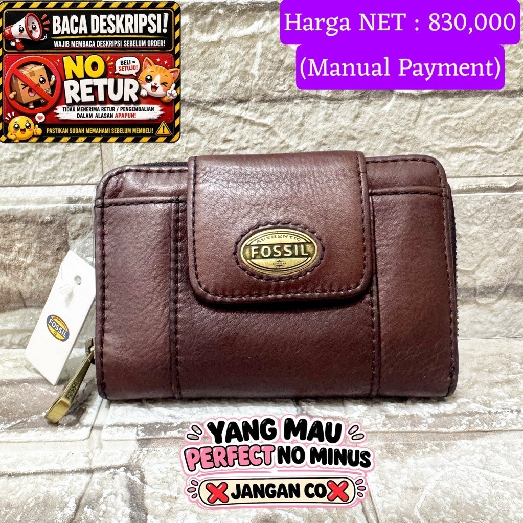 895# NET-Preloved Fossil Explorer Medium Wallet Espresso Dompet
