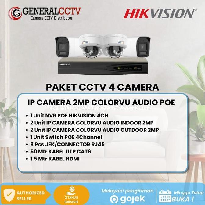 PAKET 4 IP CAMERA HIKVISION 2MP COLORVU AUDIO IP CAMERA POE