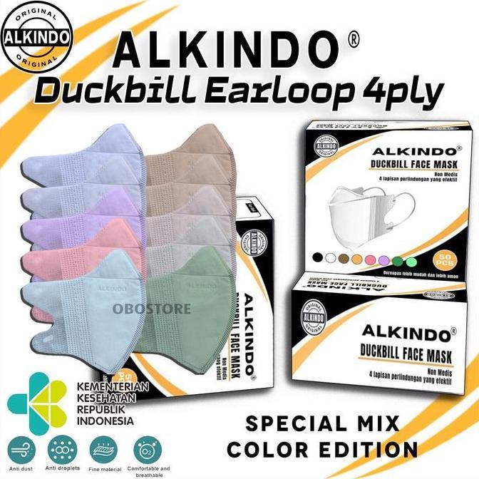 Promo Masker Duckbill Alkindo Masker Earloop Mix 10 Warna 50 pcs Diskon