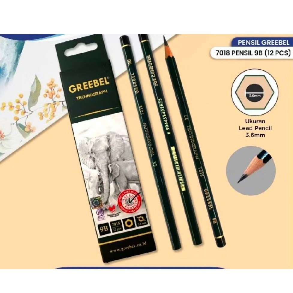 GREEBEL PENSIL 8B / GREEBEL PENDIL 9B / PENSIL TULIS UJIAN SEKOLAH / PENSIL GAMBAR