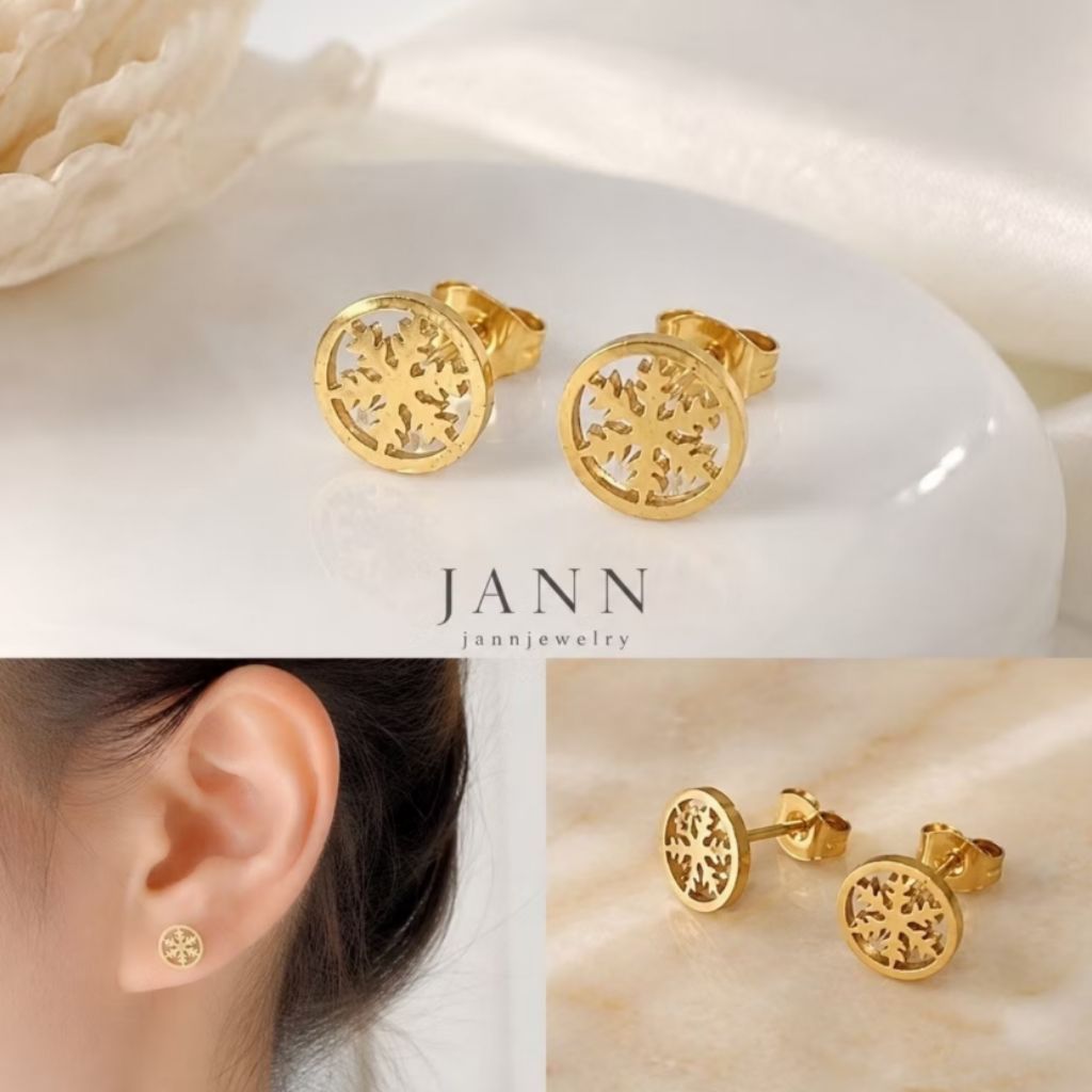 anting giwang anak & dewasa titanium anti karat&alergi gold colour