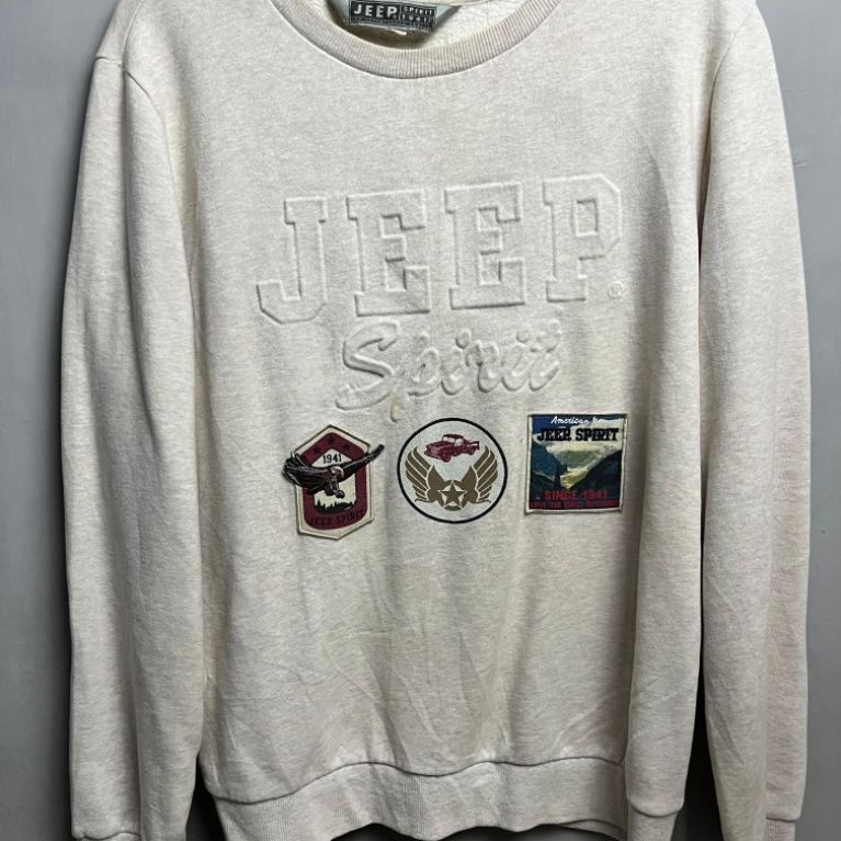 JEEP SPIRIT Crewneck Second Putih Print Ukuran M Fit L Sudah Loundry