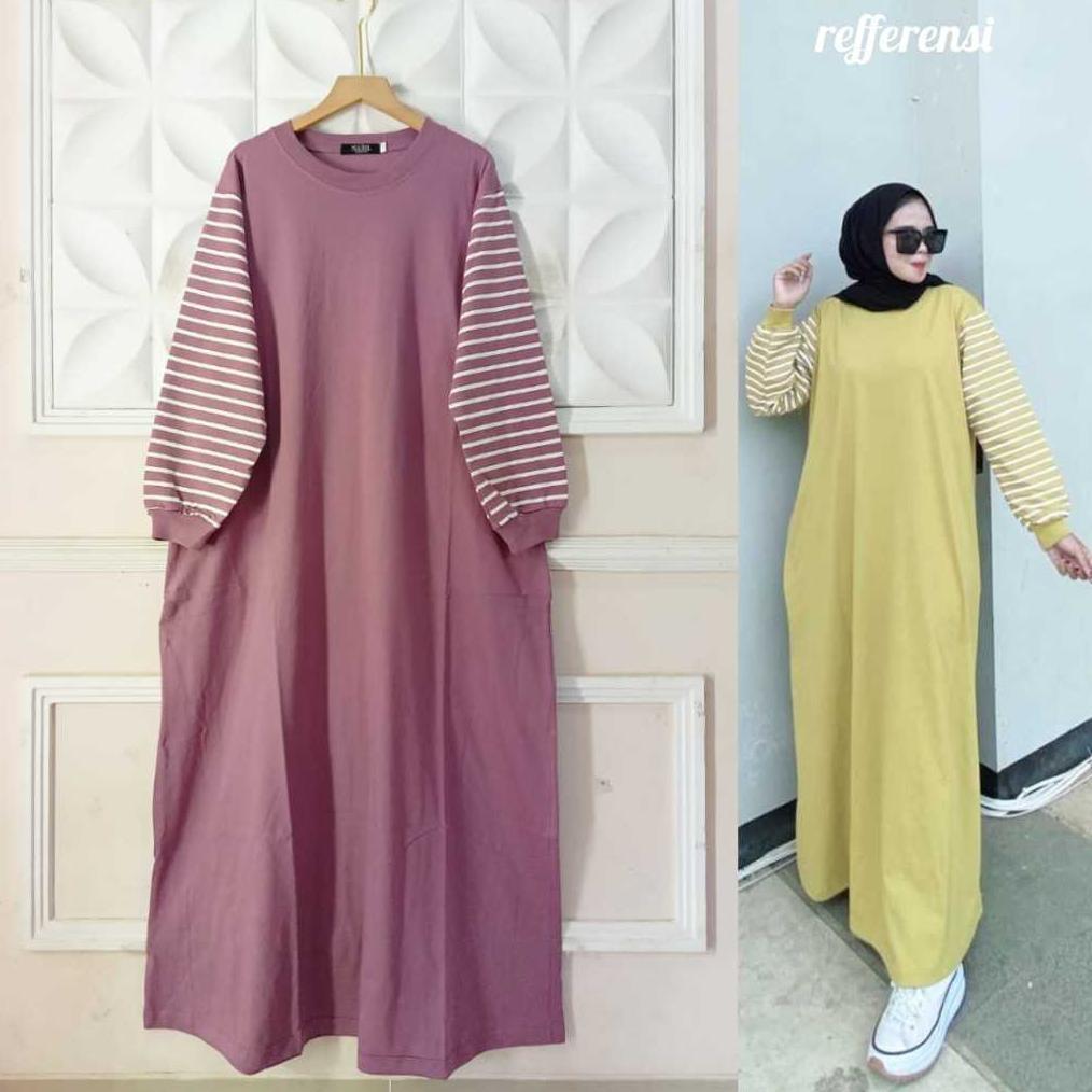 ORIGINAL GAMIS JUMBO TERBARU LD 120 LENGAN STRIP GAMIS WANITA GAMIS KAOS TERBARU BY NABIL