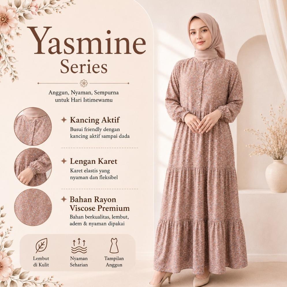 ORIGINAL GAMIS DEWASA MOTIF YASMINE SERIES BY GAMISA.ID - BAHAN RAYON VISCOSE GAMIS ADEM NYAMAN BISA